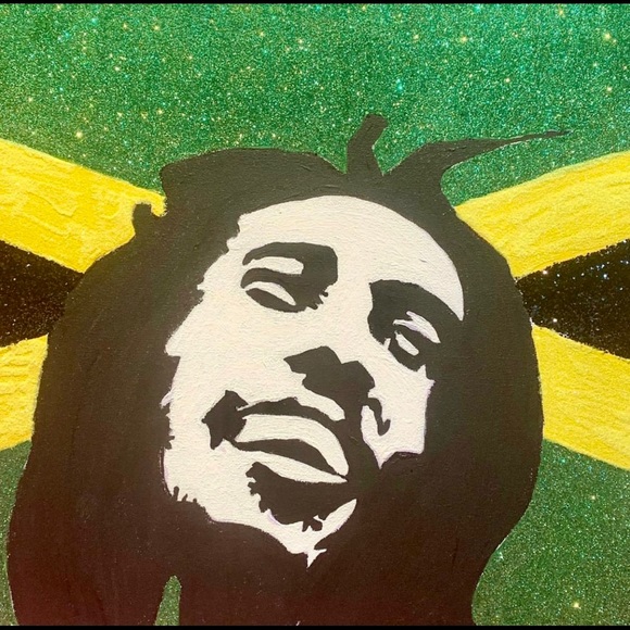 Bob Marley: 14 x 14 acrylic & glitter on canvas